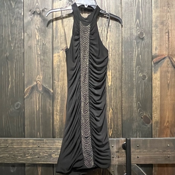Guess Mini Dress S Black Mock Neck Chain Bodycon Halter LBD Vintage Style Y2K - Picture 1 of 16